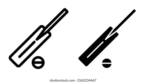 Cricket bat and ball Icons pack in outlined and flat versions