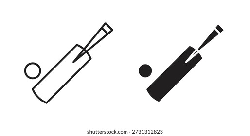 Cricket bat and ball icons. Vector linear icon isolated on white background.