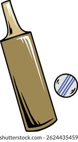 Ilustración de bate y pelota de cricket