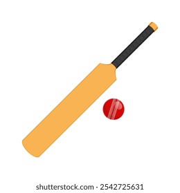 Cricket bat and ball isolated on a white background, vector illustration, sports equipment. Cricket is one of the most popular sports in the world