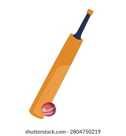 Cricket bat and ball isolated on a white background, vector illustration, sports equipment. Cricket is one of the most popular sports in the world