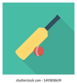 cricket bat and ball for match playing flat icon