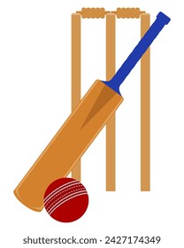 bate de cricket y bola para un juego de deportes ilustración vectorial de stock aislado sobre fondo blanco