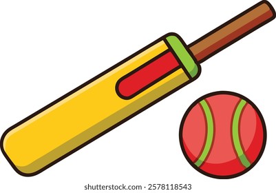 Cricket bat and ball for a sports game stock vector illustration isolated on white background 