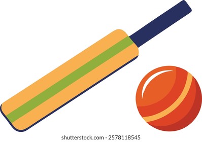 Cricket bat and ball for a sports game stock vector illustration isolated on white background 