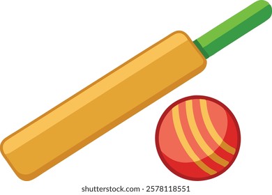 Cricket bat and ball for a sports game stock vector illustration isolated on white background 