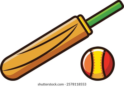 Cricket bat and ball for a sports game stock vector illustration isolated on white background 