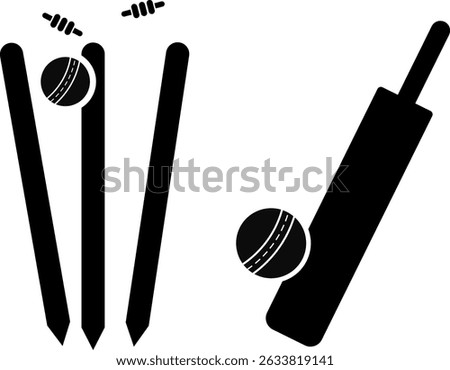 Cricket bat ball stump bails icon set. Sports concept. equipment for playing cricket. agricultural field.  Cricket Wickets element
