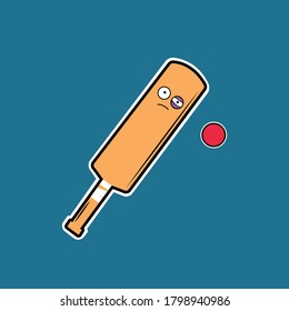 Cricket Bat and Ball Vector Character For Icon and Sticker