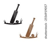 Cricket bat ball vector illustration, Cricket bat ball icon. Simple solid style. Crossed cricket bats with ball, accessories, wood, wicket, baseball, sport concept. Black silhouette