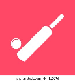 Cricket Bat & Ball white icon on magenta color background.. Eps-10.