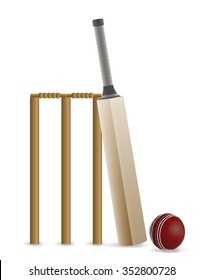 Cricket Bat, Ball, And Wicket Isolated On White. Vector EPS 10 Available. EPS File Contains Transparencies And Gradient Mesh.