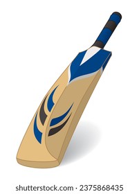 cricket bat with blue design isolated on a white background