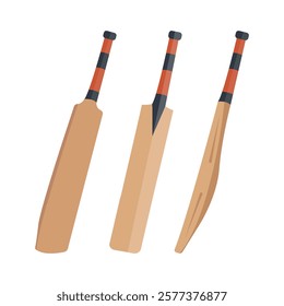 Cricket Bat Clip Art Illustration Design With White Background, Equipment Cricket Bat With Unique Design. Bat Illustration Realistic Color Sports Bundle.