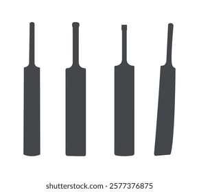 Cricket Bat Clip Art Isolated Design With White Background, Equipment Cricket Bat With Unique Design. Bat Silhouette Realistic Color Sports Bundle.