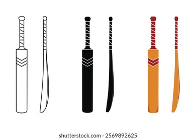 cricket bat design set, sports equipment, editable vector eps 10.