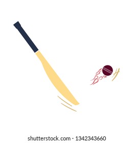 Cricket bat icon. Flat color stencil design. Vector illustration.