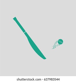 Cricket bat icon. Gray background with green. Vector illustration.