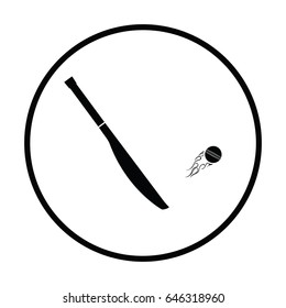 Cricket bat icon. Thin circle design. Vector illustration.
