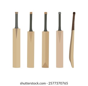 Cricket Bat Illustrations, Equipment Cricket Bat With Premium Vector.Cricket Bats Isolated Vector Set, Cricket Sports Elements