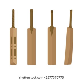 Cricket Bat Illustrations, Equipment Cricket Bat With Premium Vector.Cricket Bats Isolated Vector Set, Cricket Sports Elements