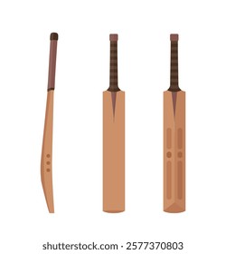 Cricket Bat Illustrations, Equipment Cricket Bat With Premium Vector.Cricket Bats Isolated Vector Set, Cricket Sports Elements