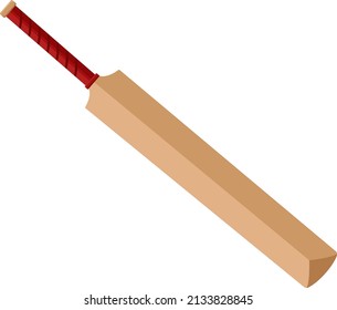 Cricket bat with red handle, illustration, vector on a white background.