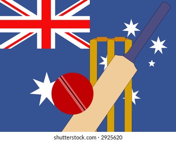 cricket bat and stumps with australian Flag