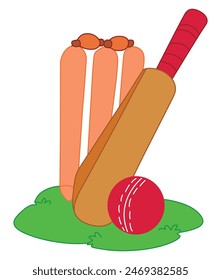 Cricket bat with stumps and ball illustration