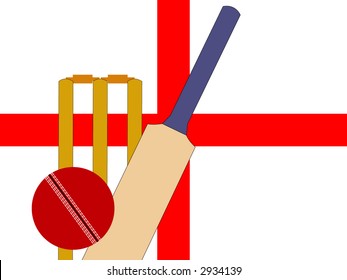 cricket bat and stumps with English Flag