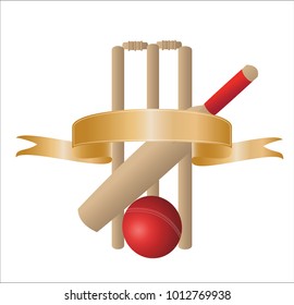 cricket bats  with a  blank red banner for text on a  white background