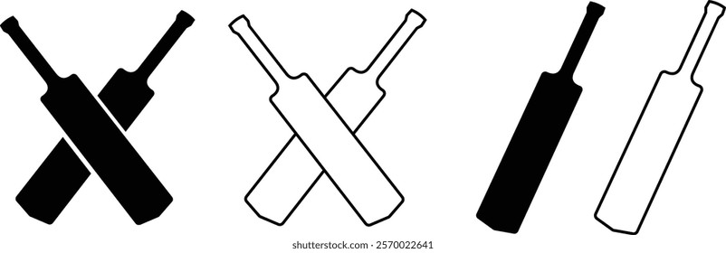 Cricket bats icon set. Cricket game vector collection isolated on transparent background. cricket tournament ball and cricket bat elements template. vintage for clubs and team. Sports sign for web app