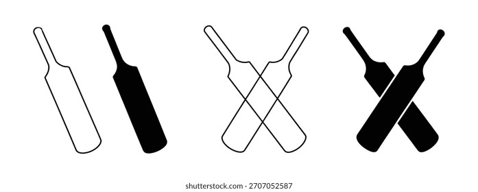 Cricket Fledermäuse Icon-Set. Cricket-Spiel, Vektorsammlung einzeln auf transparentem Hintergrund. Cricket Turnier Ball und Cricket Fledermaus Elemente Vorlage. Vintage für Vereine und Mannschaft. Sportzeichen für Web-App