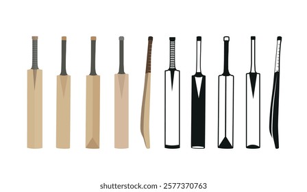 Cricket Bats Illustration Clip Art Isolated Vector Big Collection, Sport Cricket Bat Equipment Colorful Icon on White Background