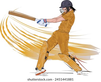 Cricket batsman batting and hitting the cricket ball with a cricket bat. 