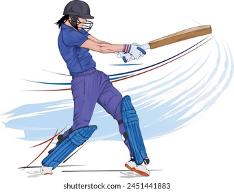 Cricket batsman batting and hitting the cricket ball with a cricket bat. 