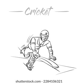 cricket batsman black and white vector illustration