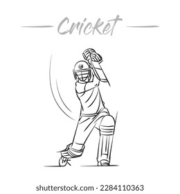 cricket batsman black and white vector line drawing