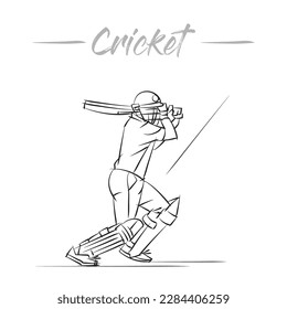 dibujo de líneas vectoriales en blanco y negro para el bateador de cricket