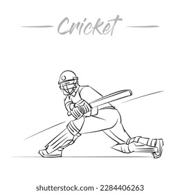 dibujo de líneas vectoriales en blanco y negro para el bateador de cricket