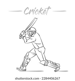 dibujo de líneas vectoriales en blanco y negro para el bateador de cricket