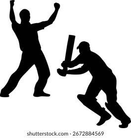 Bateador de cricket y Bowler Ilustración vectorial Silueta