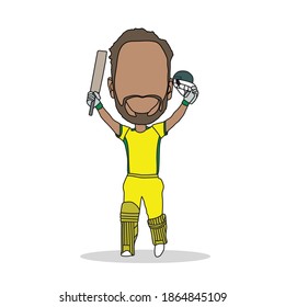 Cricket Batsman Caricature Illustration. Australia Cricket Team Captain 100 Runs Celebration Cartoon.