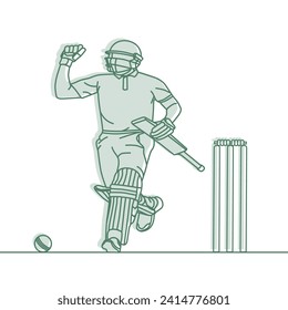 Cricket. Cricket batsman century celebration Line drawing Vector illustration