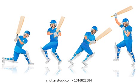 Cricket batsman character in different pose.