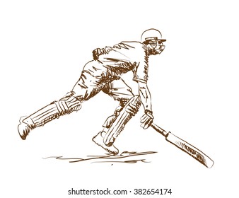 cricket batsman finishing line in vector sketch