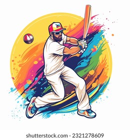 Cricket batsman hits the ball. Cricket club badges. cartoon vector illustration, isolated background, label, sticker 