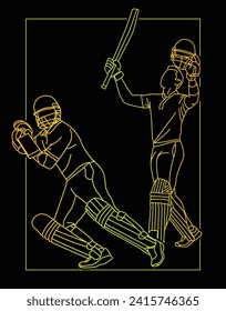 Cricket. Cricket batsman large collection gradient Line drawing Vector illustration.