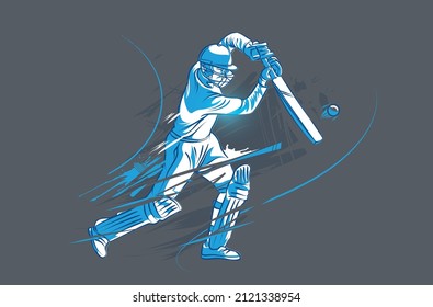 Cricket batsman Line drawing Vector illustration