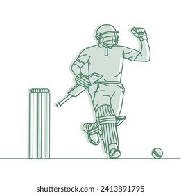 Cricket. Cricket batsman Line drawing Vector illustration